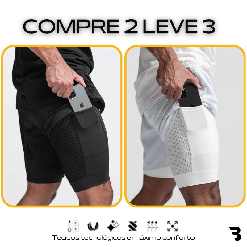 - Kit Shorts Dry-Fit™ de Compressão BZN - COMPRE 2 LEVE 3 + Brinde