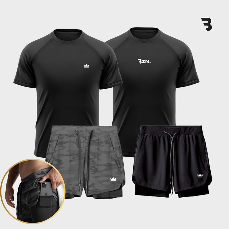 - Kit Campeão: 2 Shorts Dry-Fit™ de Compressão + 2 Camisetas Tech DryFit™ BZN