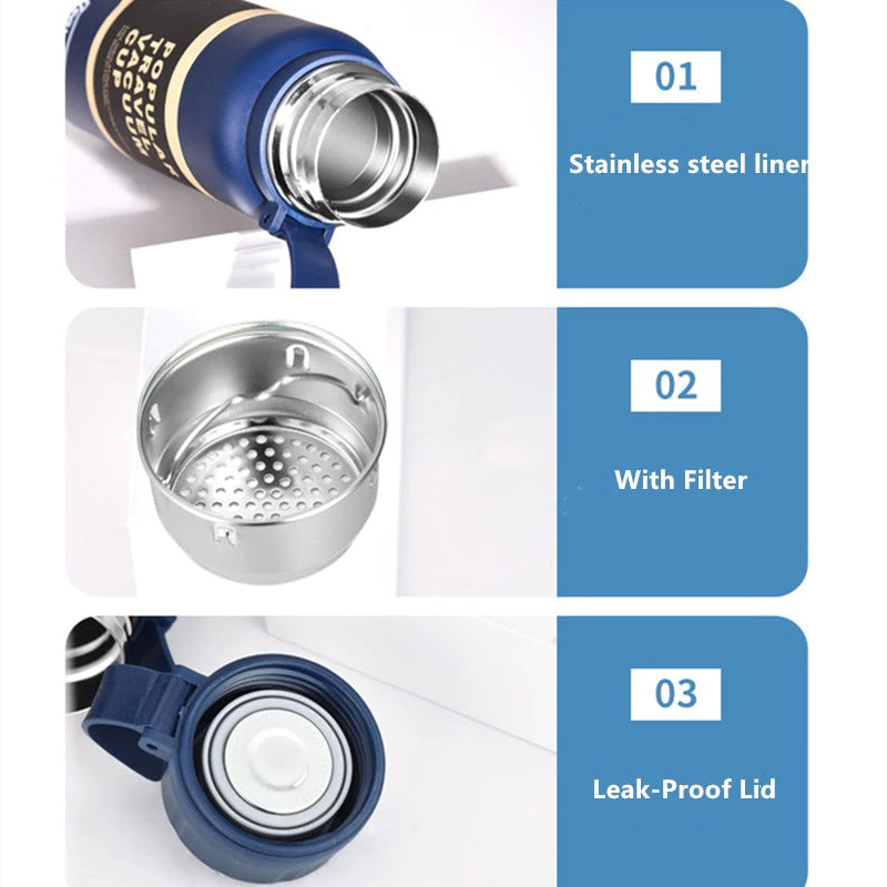 Garrafa Térmica em Aço Inoxidável 650ml / 850ml / 1100ml – Travel à Vácuo, Esportiva e Antivazamento